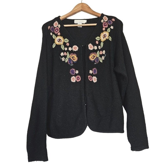 Vtg David Benjamin Womens Embroidered 1 Button Cardigan Size L Silk Angora - Picture 1 of 8
